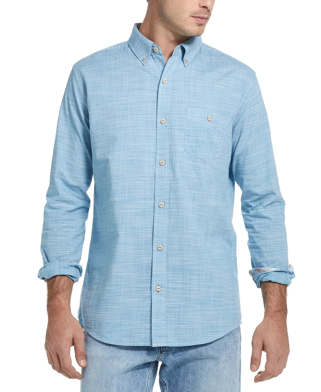 Weatherproof Vintage Men's Collared Dress Shirt Blue Size Small
