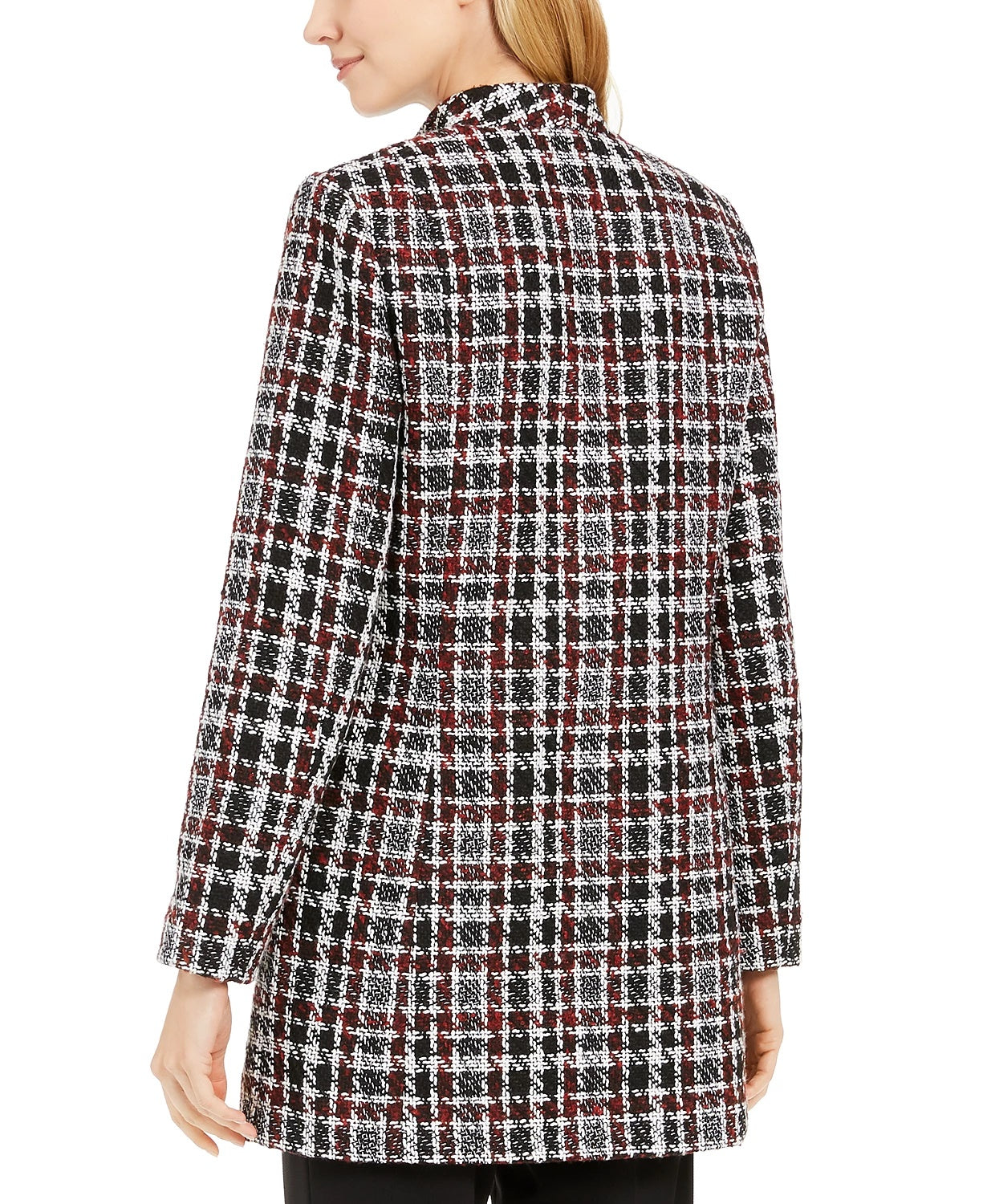 Calvin Klein Women's Tweed Plaid Topper Jacket Red Size 10