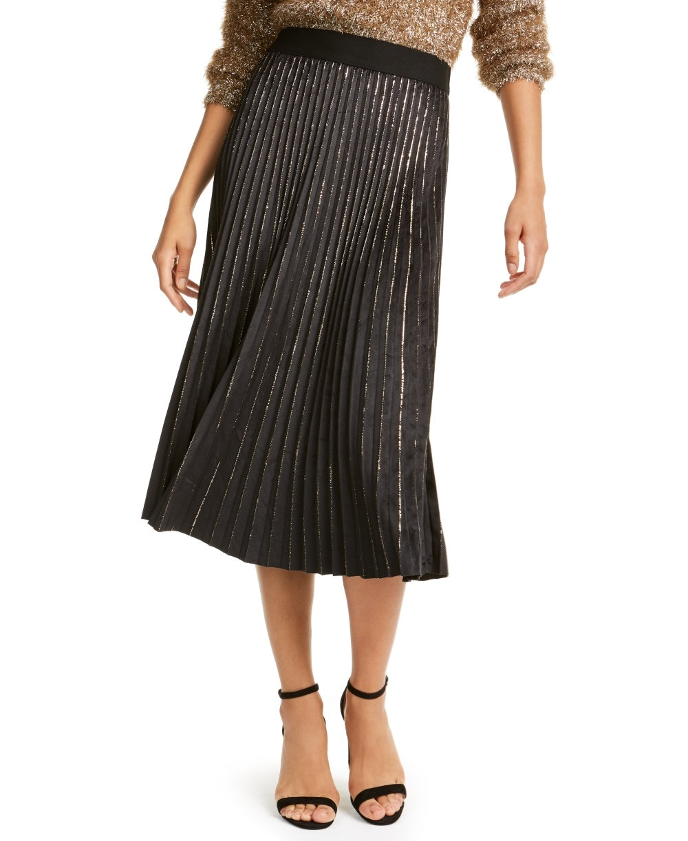 Lucy Paris Women's Pleated Velvet Skirt Black Size Large