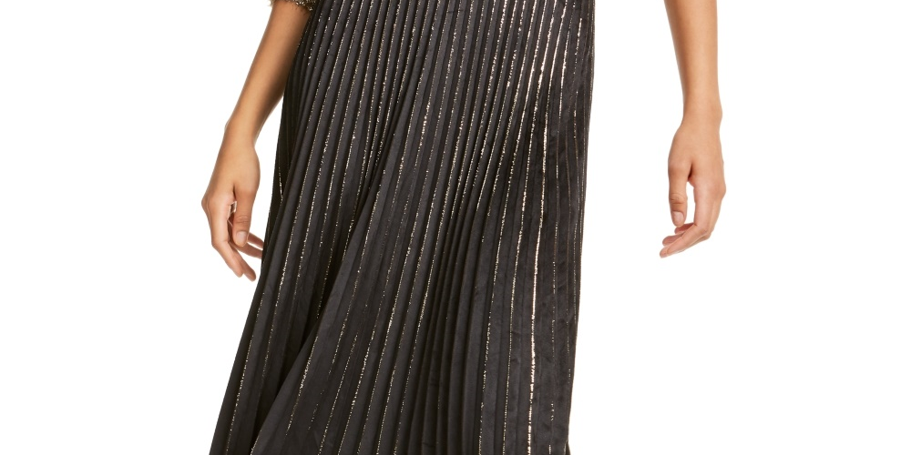 Lucy Paris Women's Pleated Velvet Skirt Black Size Large