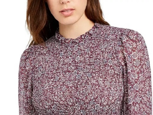 Q & A Women's Smocked Printed Top Purple Size Small