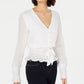 Q & A Women;s Smocked Tie-Front Blouse White Size Medium