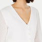 Q & A Women;s Smocked Tie-Front Blouse White Size Medium