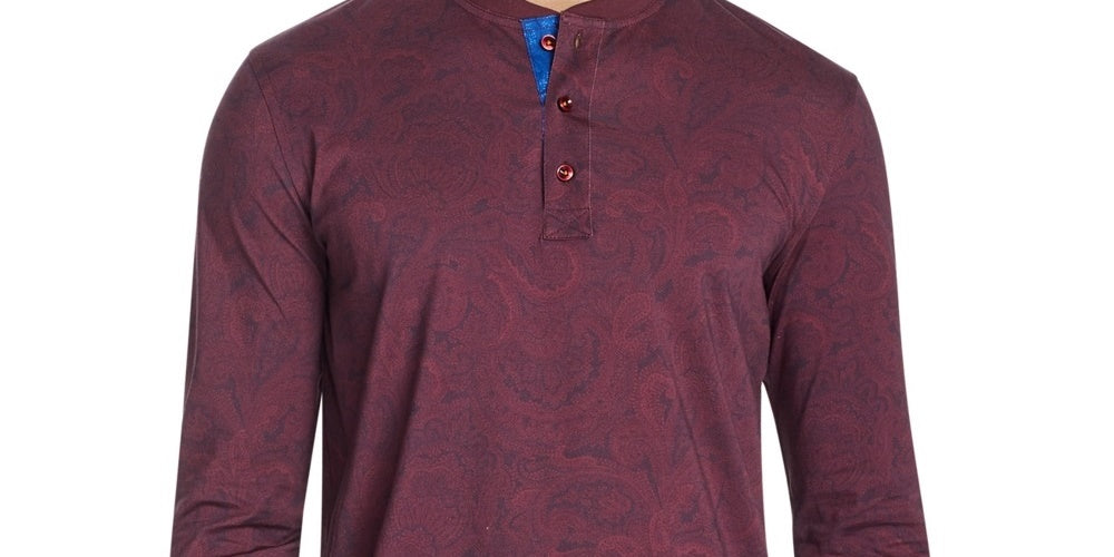 Tallia Men's Slim Fit Mercerized Paisley Long Sleeve Red Size Small