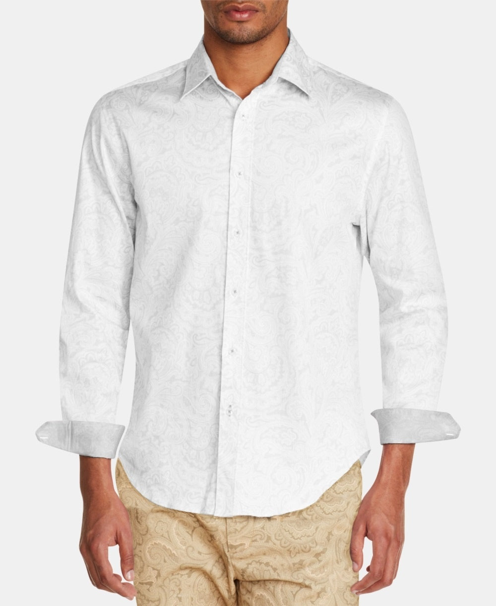 Tallia Men's Printed Point Collar Button Down Shirt White Size XX-Large