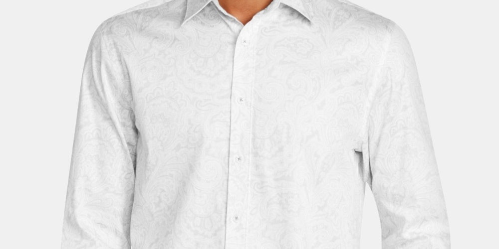 Tallia Men's Printed Point Collar Button Down Shirt White Size XX-Large