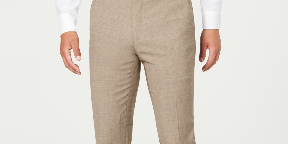 Tommy Hilfiger Men's Modern Fit THFlex Stretch Tan Sharkskin Suit Separate Pants Beige Size 32X30
