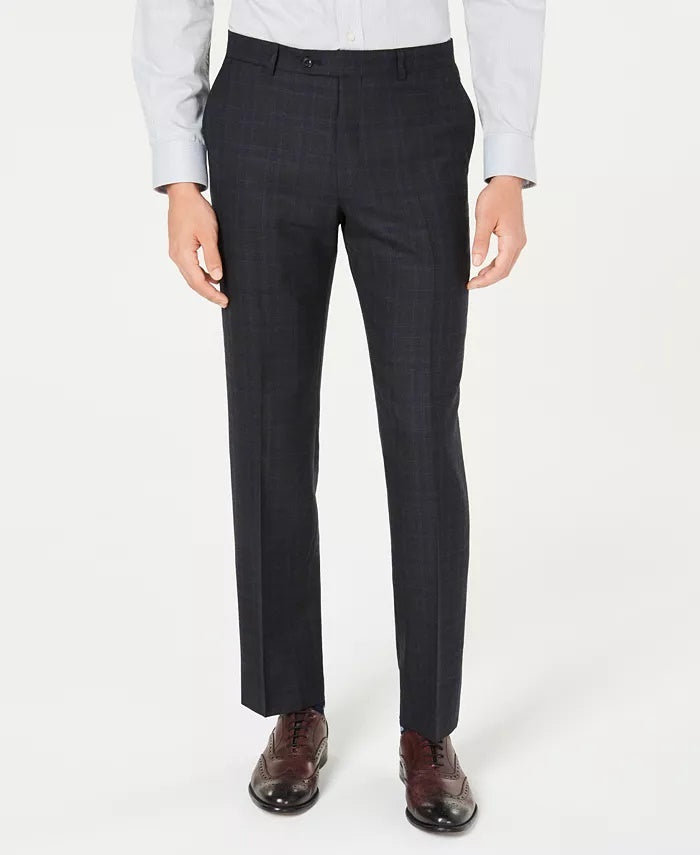 Tommy Hilfiger Men's Modern Fit Thflex Stretch  Windowpane Plaid Suit Pants Blue Size 32WX30L