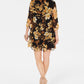 Connected Women's Petite Floral Chiffon Keyhole Dress Dark Yellow Size 4P