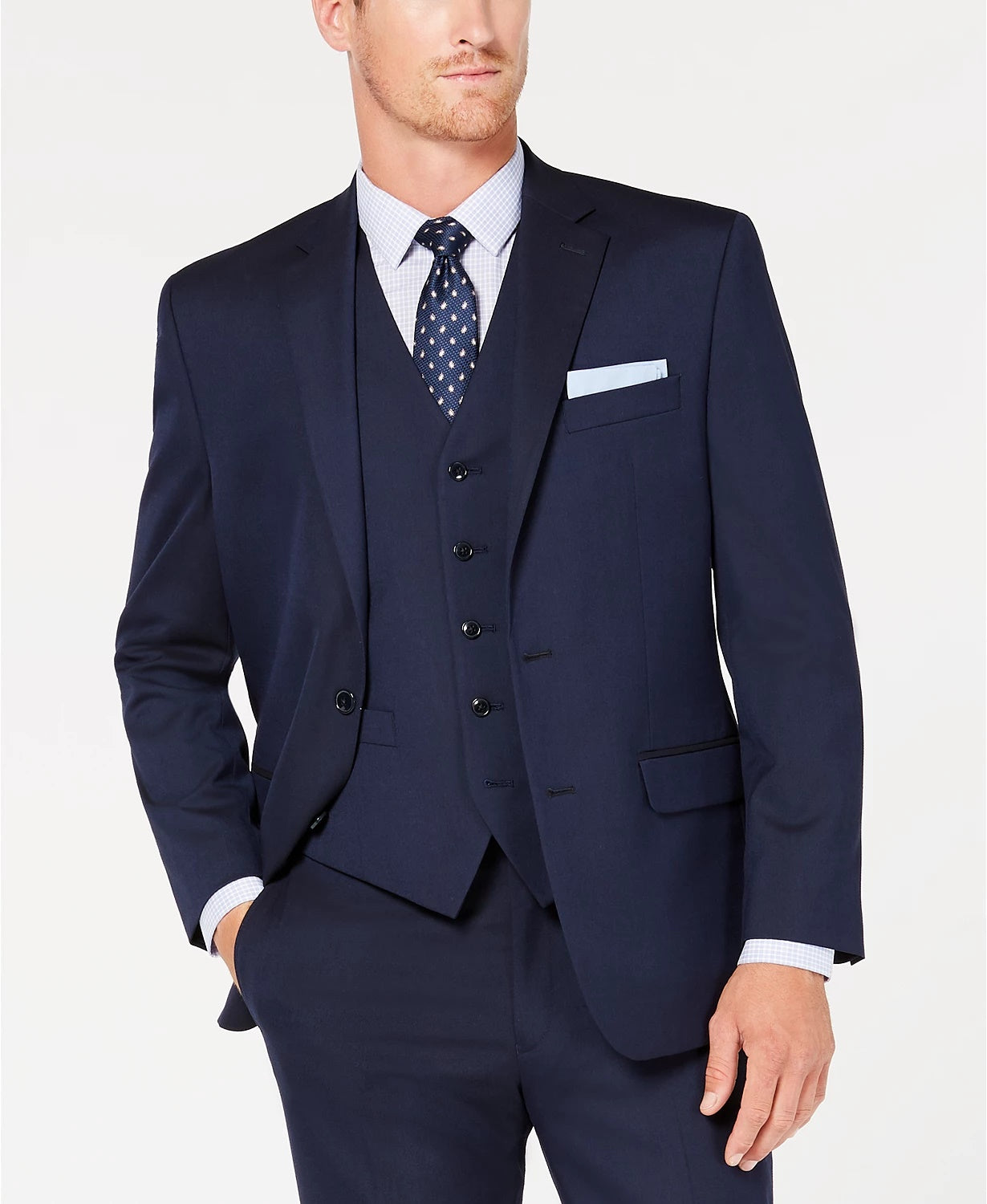 Club Room Men's Classic-Fit Stretch Navy Twill Vested Suit  Navy Size 40