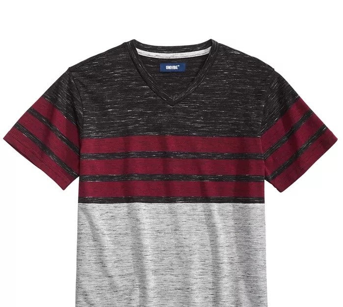Univibe Big Boys Valle Colorblocked Stripe V-Neck T-Shirt Black Size Large