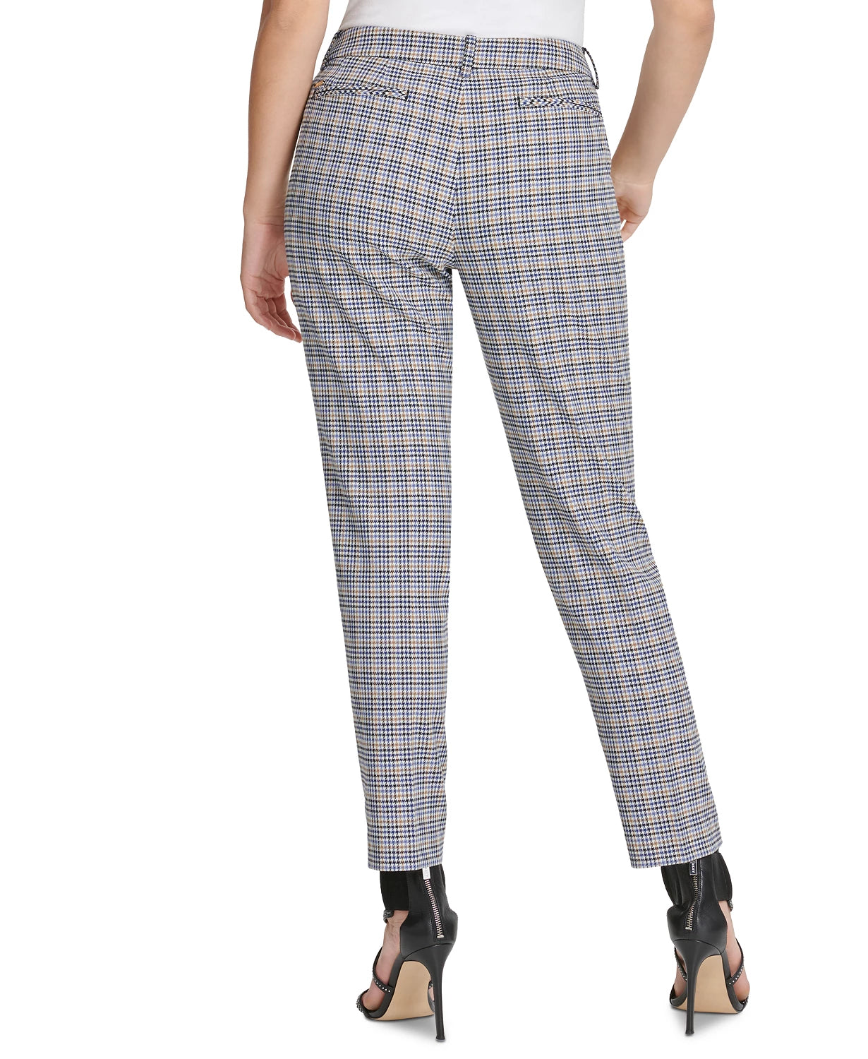 DKNY Women's Houndstooth Plaid Essex Ankle Pant Blue Size 4