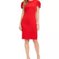Vince Camuto Women's Pleat Cap Sleeve Crepe Sheath Dress Red Size 8