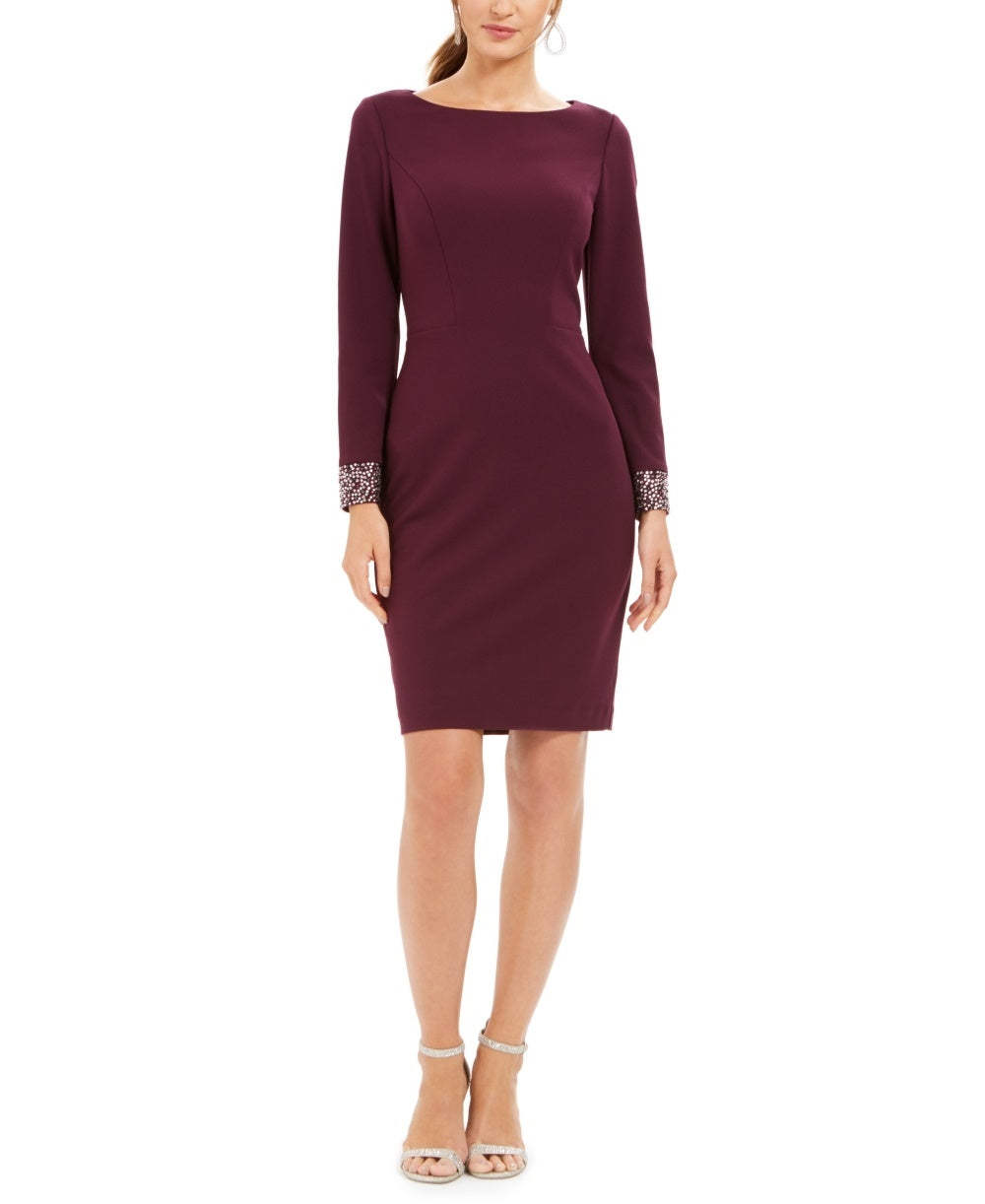 Vince Camuto Women's Embellished Long Sleeve Cocktail Dress Purple Size 6