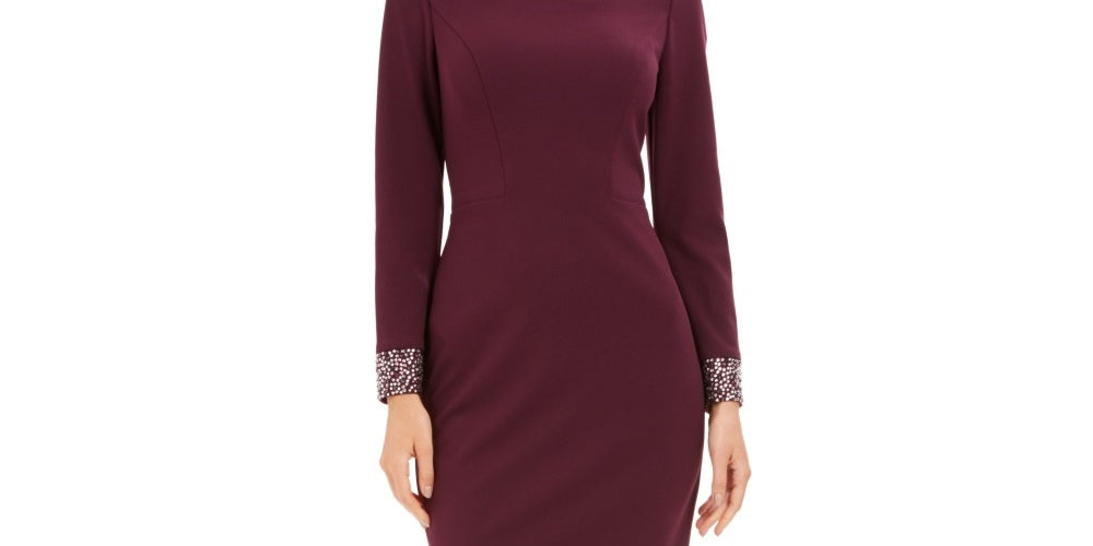 Vince Camuto Women's Embellished Long Sleeve Cocktail Dress Purple Size 6