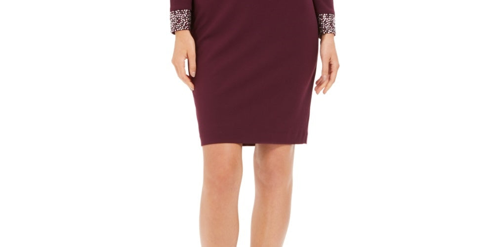 Vince Camuto Women's Embellished Long Sleeve Cocktail Dress Purple Size 6