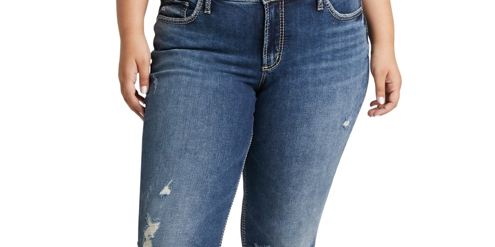 Silver Jeans Co Co Women's Trendy Ripped Boyfriend Jeans Blue Size 24W