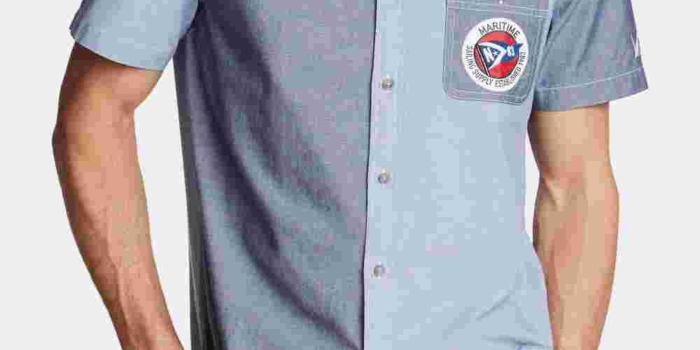 नॉटिका पुरुषों की सेल क्लासिक फिट कलरब्लॉक्ड लोगो शर्ट नीला, साइज़ XXL