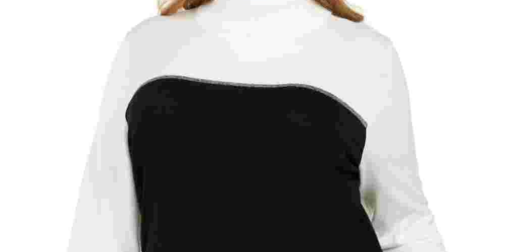 Calvin Klein Women's Plus Size Colorblocked Turtleneck Sweater White Size 1X