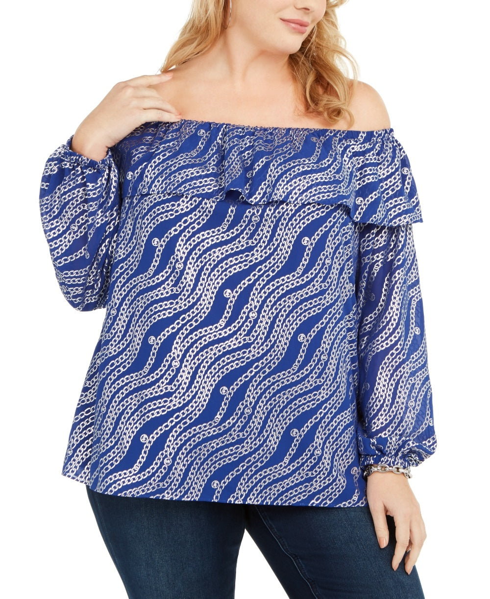 michael-kors-womens-plus-printed-ruffled-off-the-shoulder-top-blue-size-2x