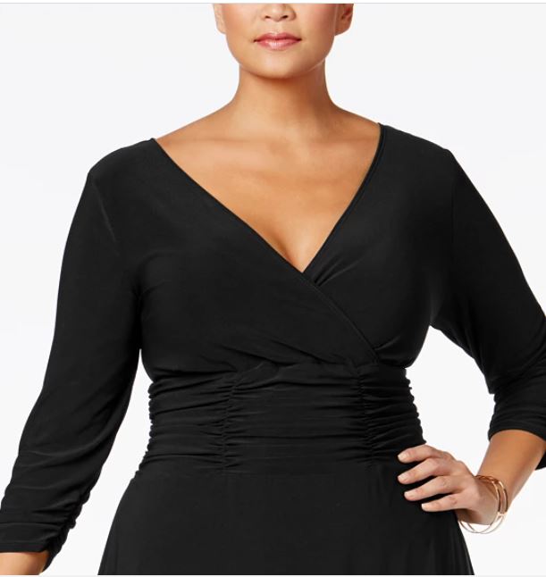 NY Collection Women's Plus Ruched A Line Dress Black Size 2X