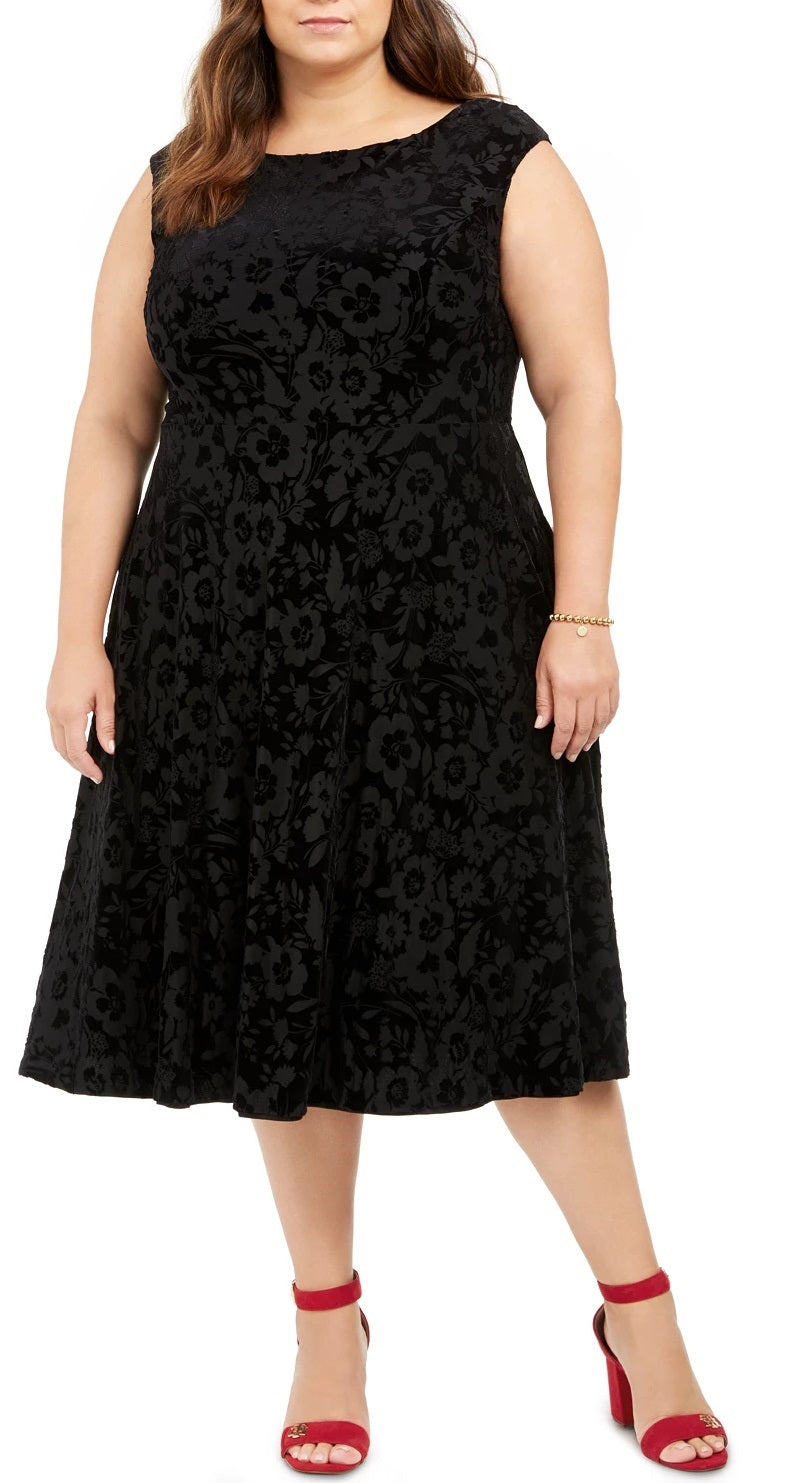Tommy Hilfiger Women's Plus Size Cap Sleeve Velvet Dress Black Size 22W