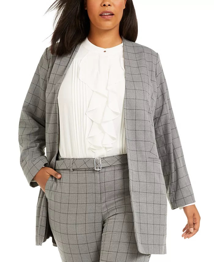 Calvin Klein Women's Plus Size Windowpane Topper Jacket Gray Size 20W