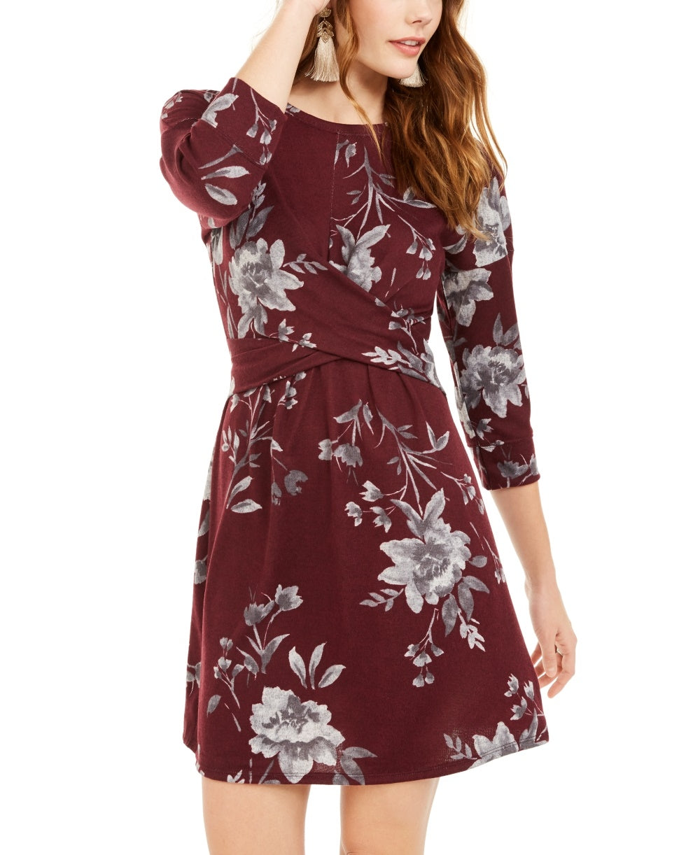 Be Bop Junior's Floral Print Twist Front Dress Purple Size Small