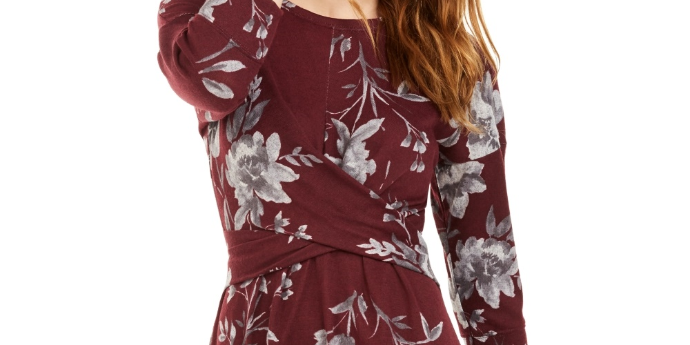 Be Bop Junior's Floral Print Twist Front Dress Purple Size Small
