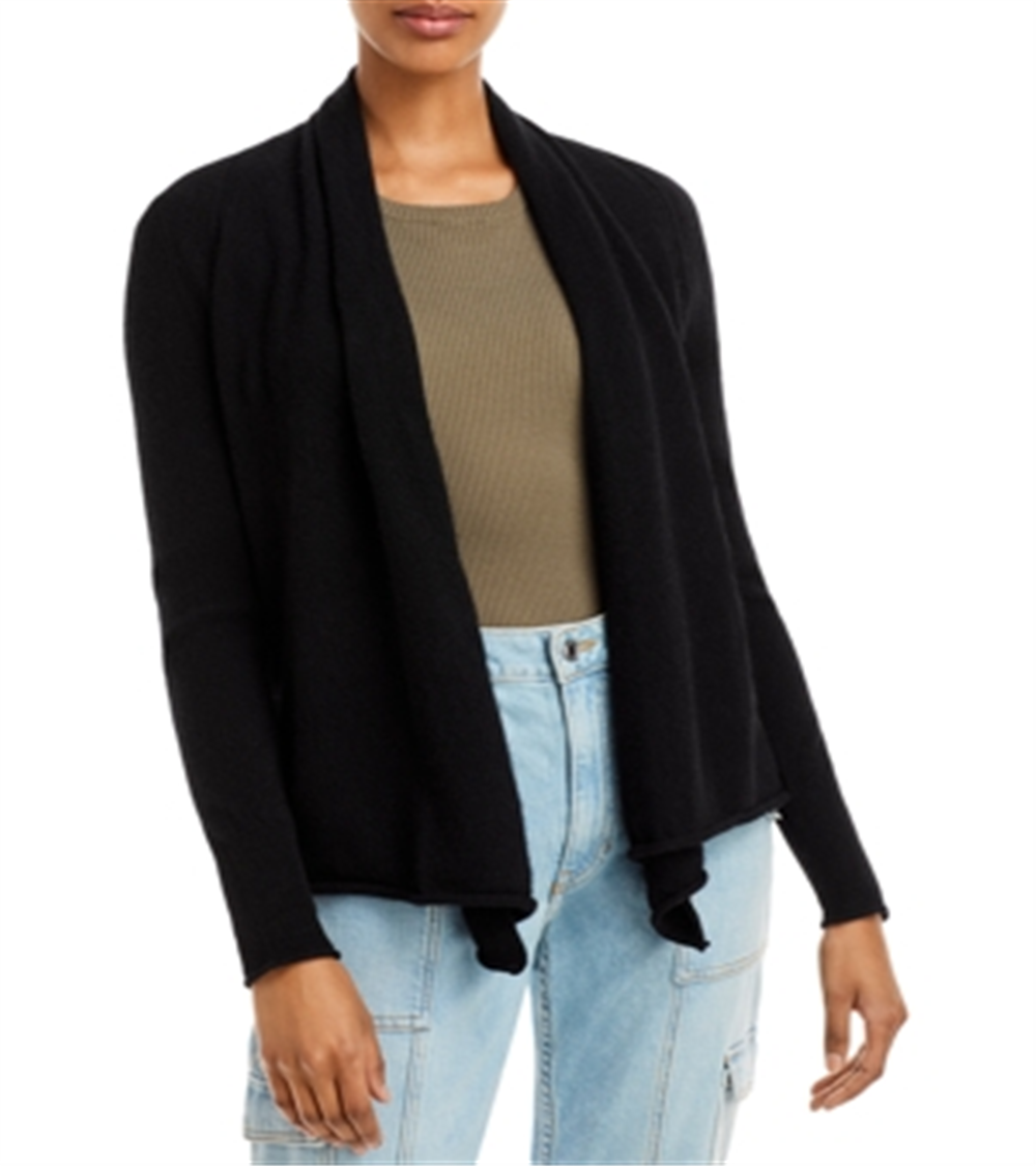 Aqua Cashmere Draped Open-Front Cashmere Cardigan Black Size S