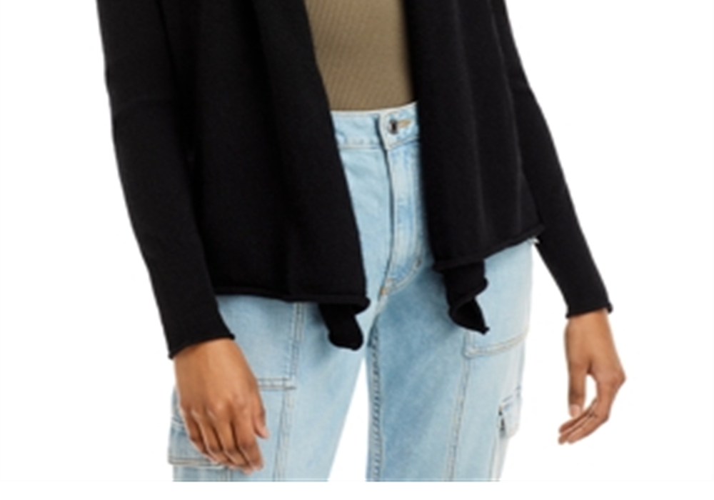 Aqua Cashmere Draped Open-Front Cashmere Cardigan Black Size S