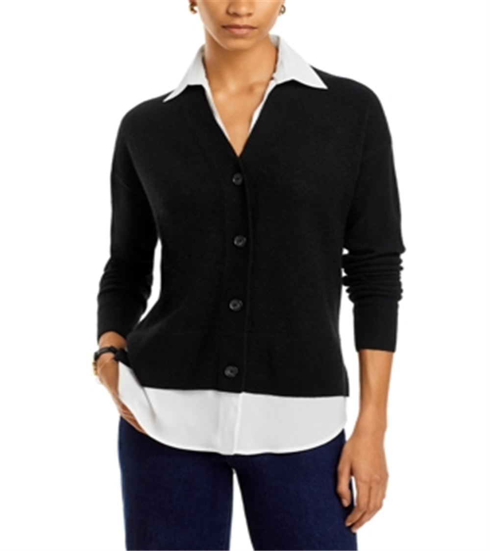 C by Bloomingdale's Cashmere Twofer Cashmere Cardigan Sweater Black Size L