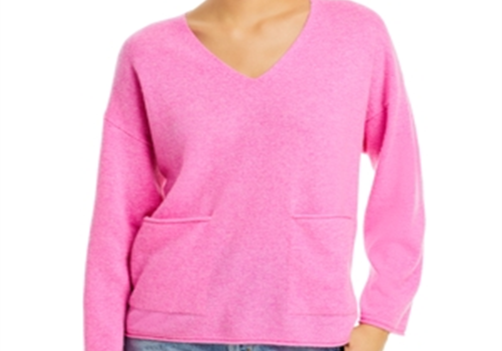 C by Bloomingdale's Cashmere Baja V Neck Sweater Pink Size XL