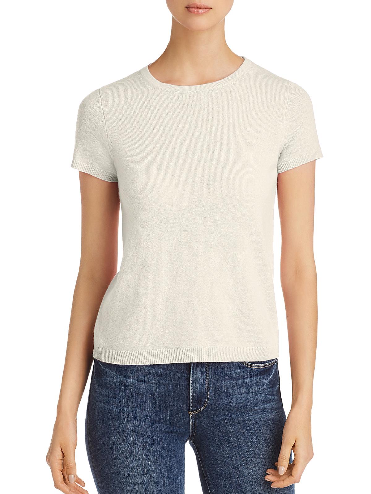 C by Bloomingdale's Short-Sleeve Cashmere Sweater White Size S