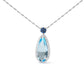 18K White Gold 3/8 Cttw Pave Set Diamond and Sky Blue Topaz and Blue Sapphire Gemstone Floral Teardrop Halo 18" Pendant Necklace (G-H Color, SI2-I1 Clarity)