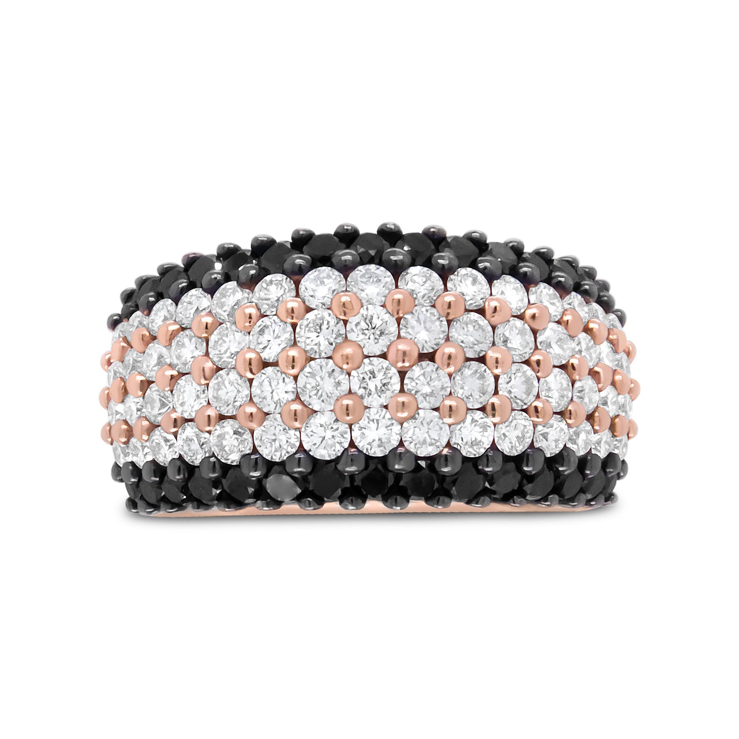 18K Rose Gold 2 1/5 Cttw Black and White Diamond 6 Row Band Ring (F-G and Black Color, VS1-VS2 Clarity) - Ring Size 7