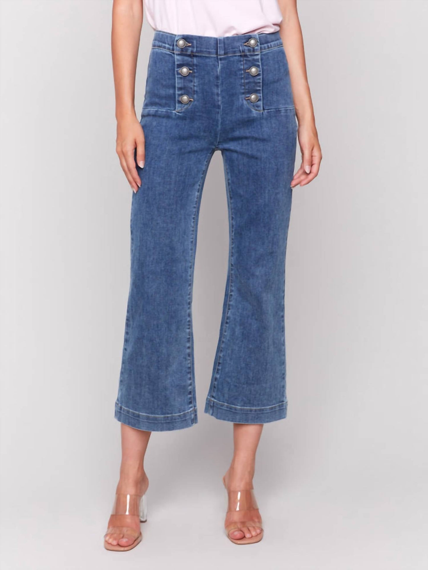 Charlie B - Cropped Pull-on Flare Jeans With Front Buttons