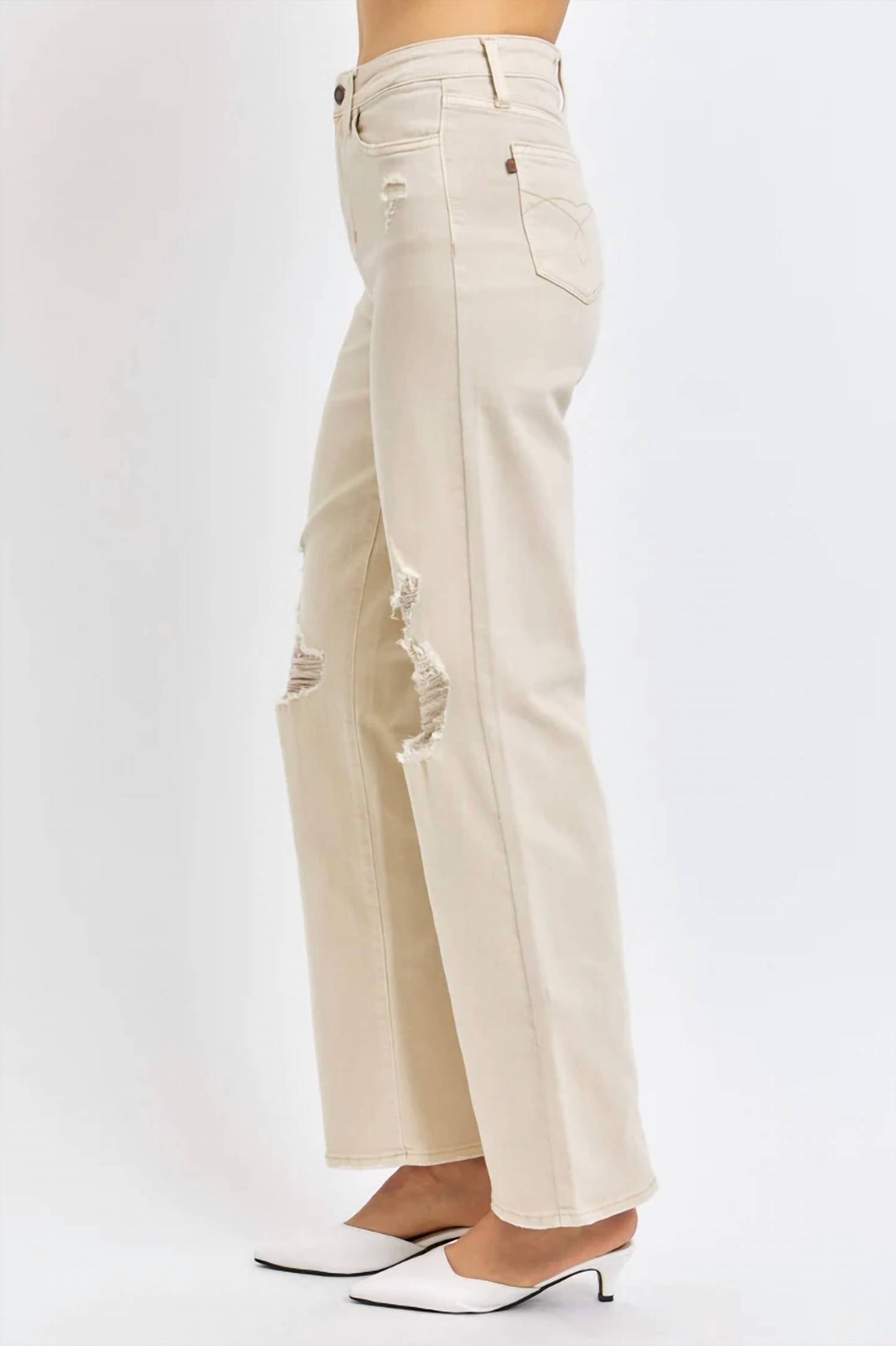Judy Blue - Full Size High Waist Distressed Wide Leg Jeans