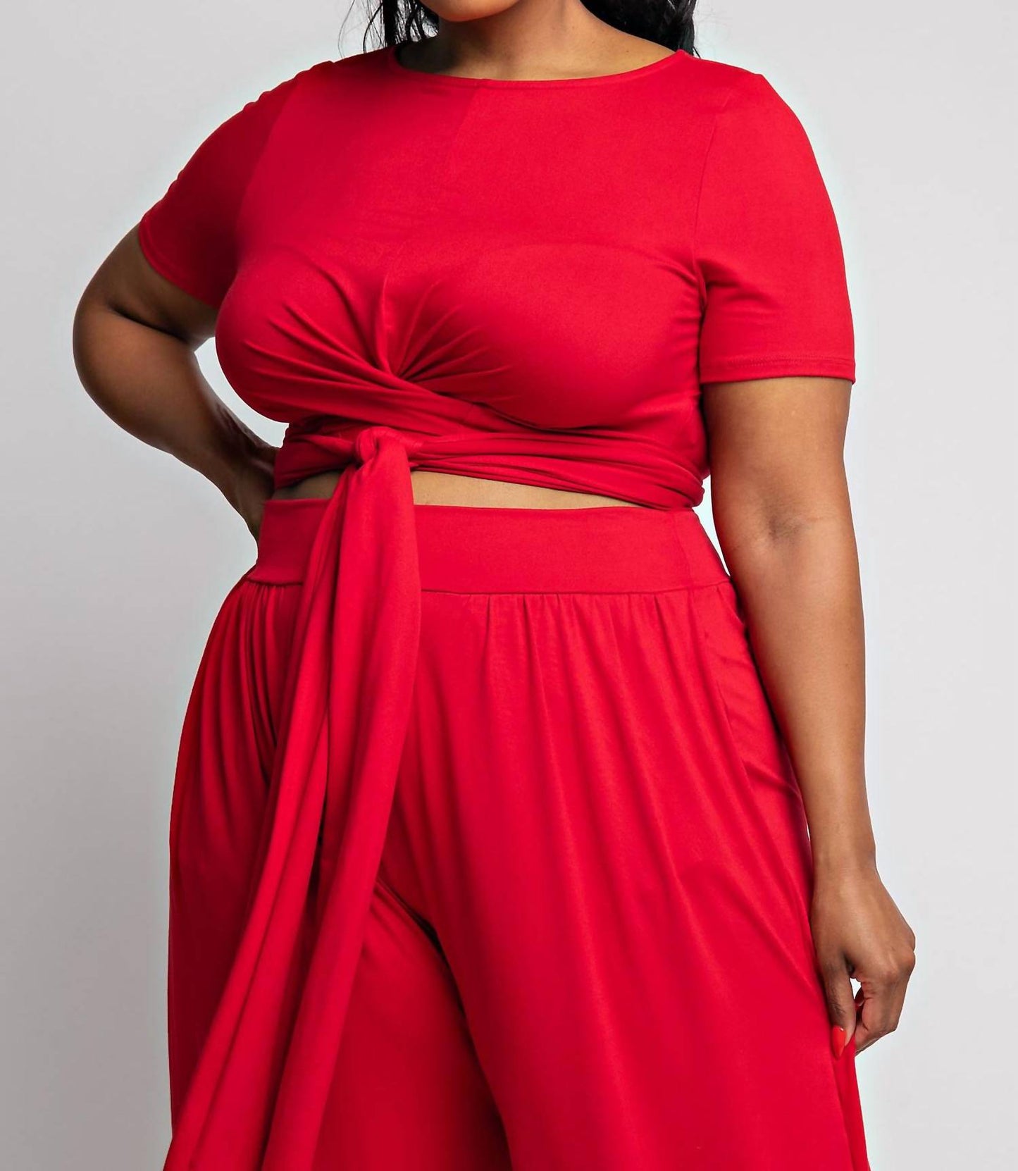 The Curve La - Plus Size Wrap Around Short Sleeve Top And Pants Set