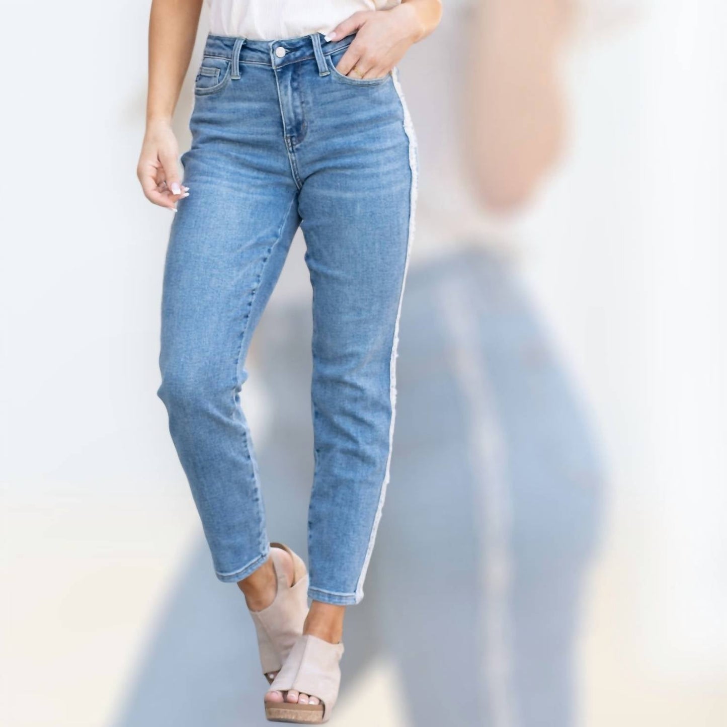 Judy Blue - High Waist Slim Fit Fray Side Seam Detail Jeans - Plus