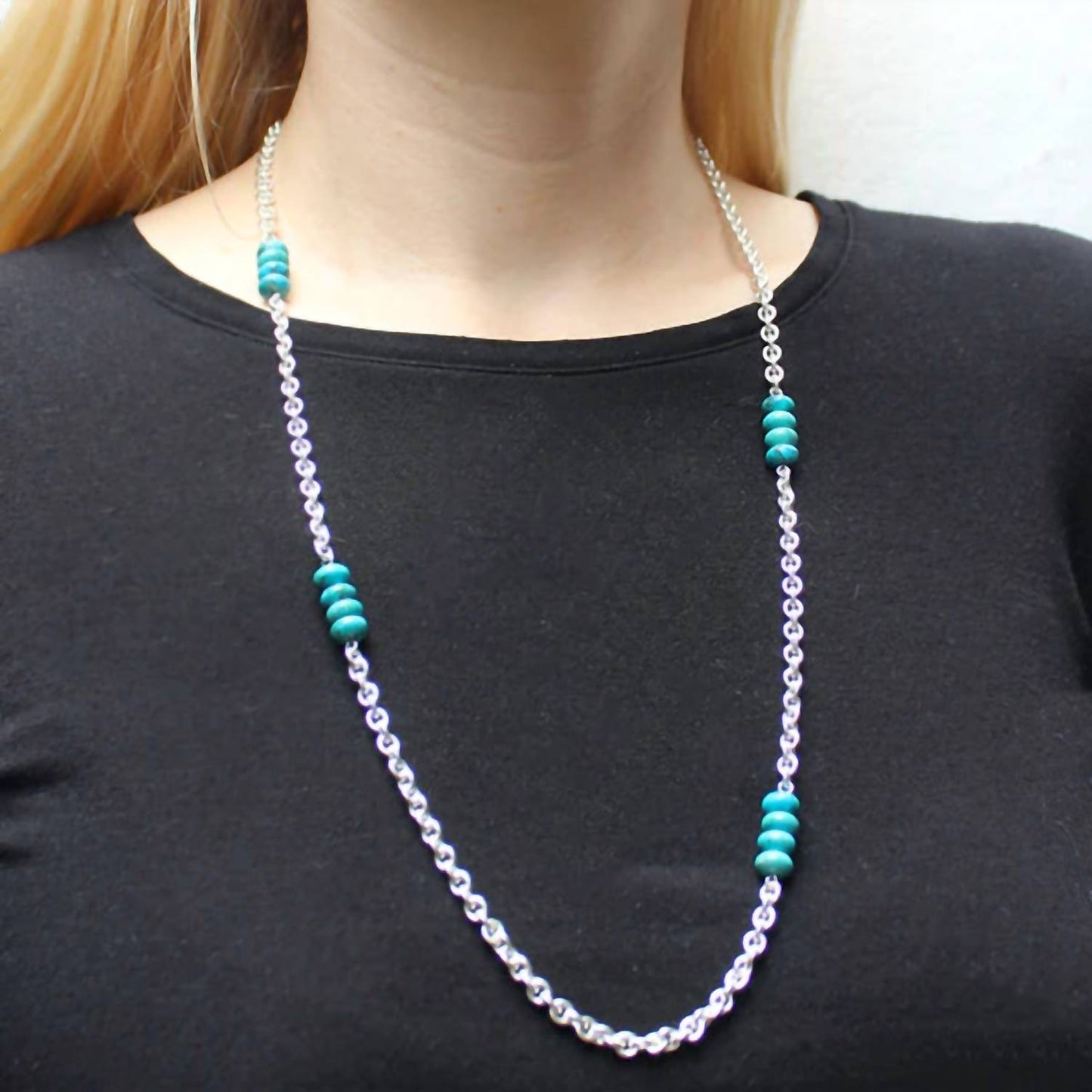 Marjorie Baer - Chain With Stacked Turquoise Beads Necklace