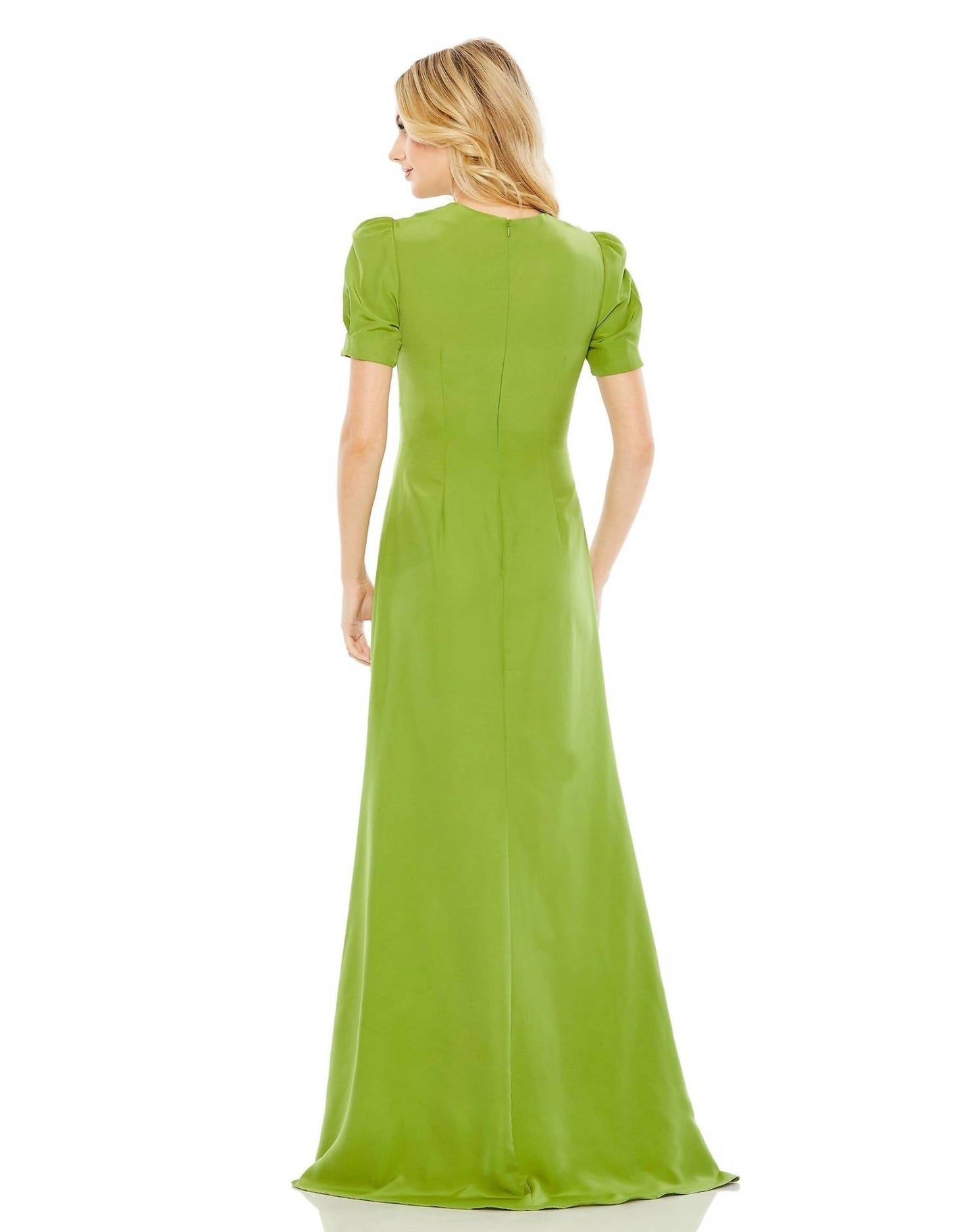 Mac Duggal - Plunge Neck Puff Sleeve Cut Out Gown