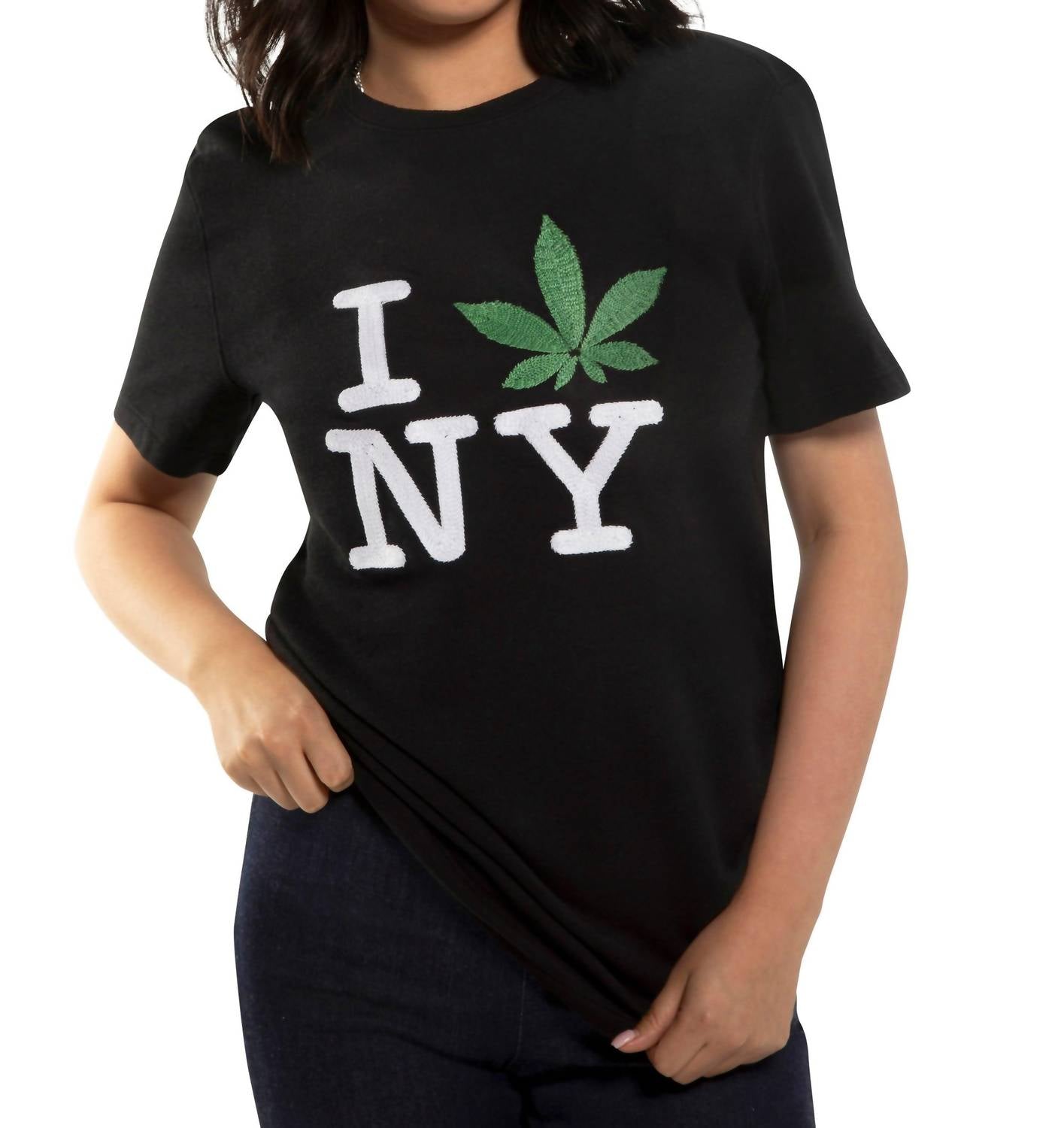आज के दिन - कढ़ाई वाली 'NY Loves Weed' शॉर्ट स्लीव स्वेटशर्ट