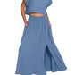 Zenana - Woven Crinkle Gauze Crop Tee And Skirt Set