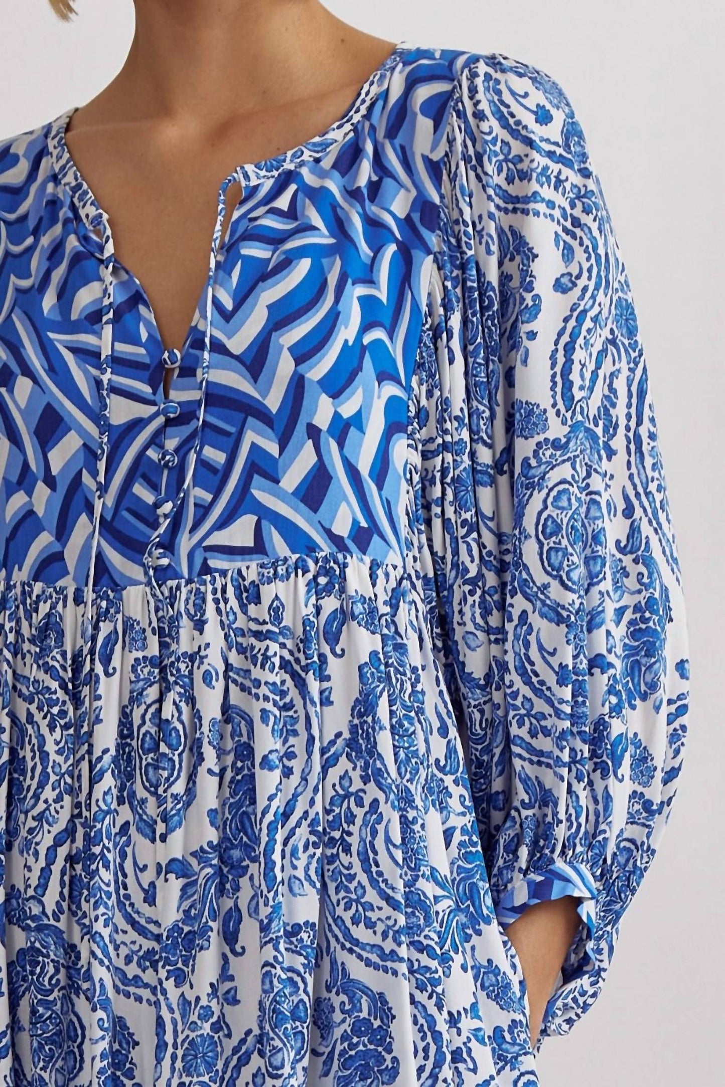 Entro - Regal Bliss Paisley Mixed Print Baby Doll Dress