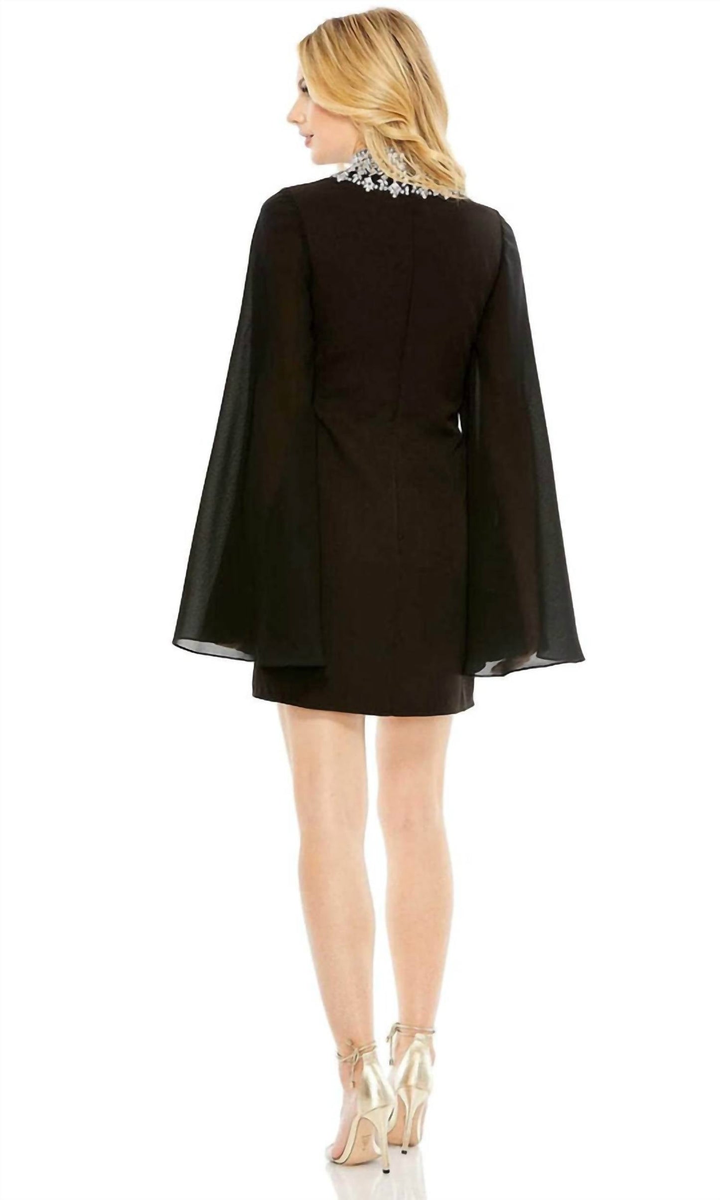 Ieena For Mac Duggal - Rhinestone Neck Cocktail Dress Kimono Sleeve