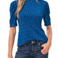 CeCe Floral Print Ruffle Knit Top in Blue/Multi, Size Medium