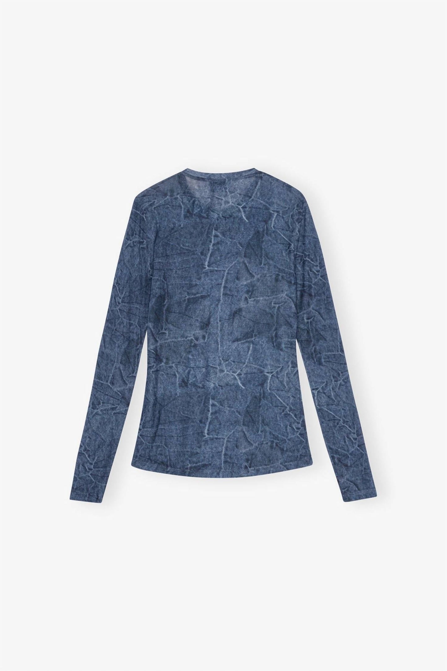 Ganni - Printed Mesh Long Sleeve Crew Neck Top