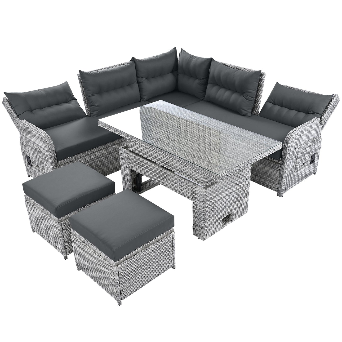 Outdoor Furniture Set Patio Rattan with Recliners and Tables