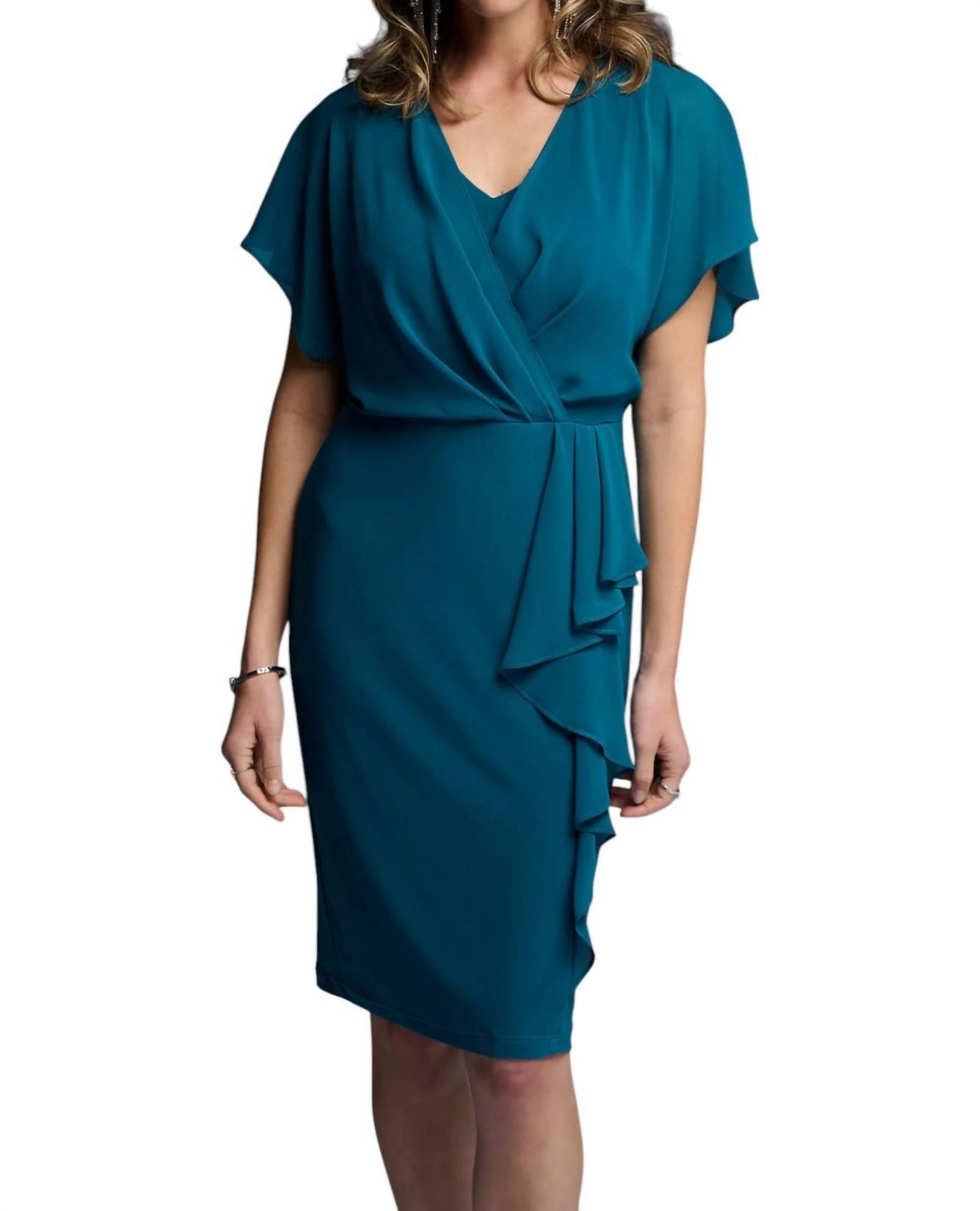 Joseph Ribkoff - Split Sleeve Side Ruffle Chiff Dress